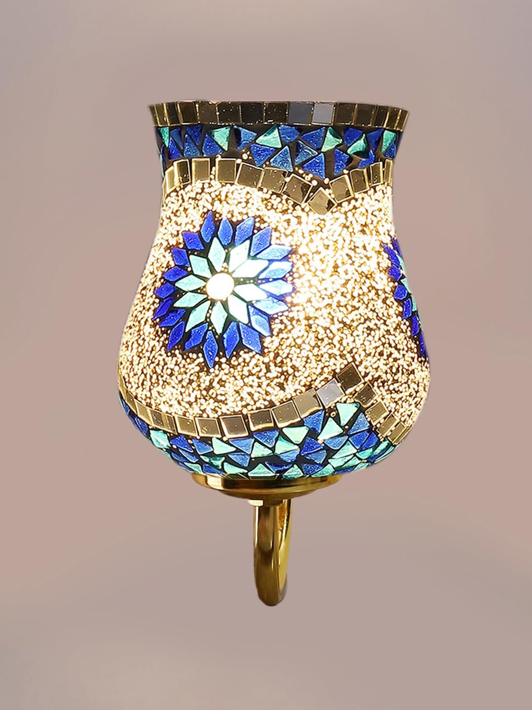 Multicolor Wall Lamp | Elegant Mosaic Glass & Wood Design | Stylish Ambient Light for Home, Office, Living Room, Bedroom, Hallway | Modern Decorative Wall Sconce - Model DBS47
