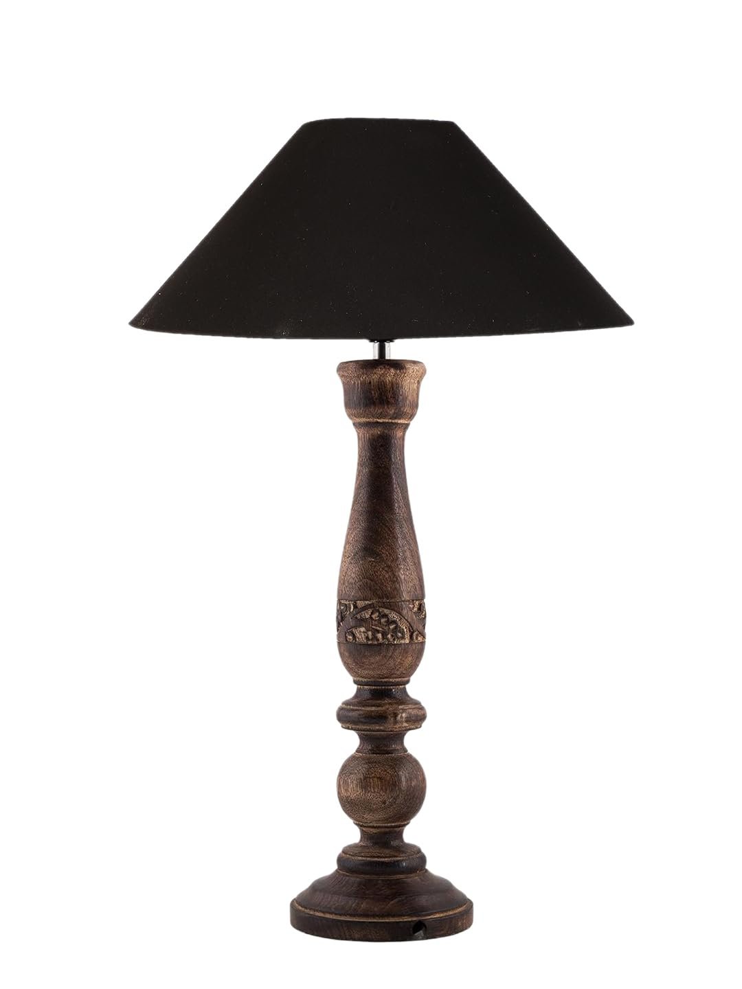 Coolie Black Cotton Shade Lamp with Wood Base for Decoration/Office/Home/Gifting/Study for Office/Home/Gifting -(13x13x21) Inches -