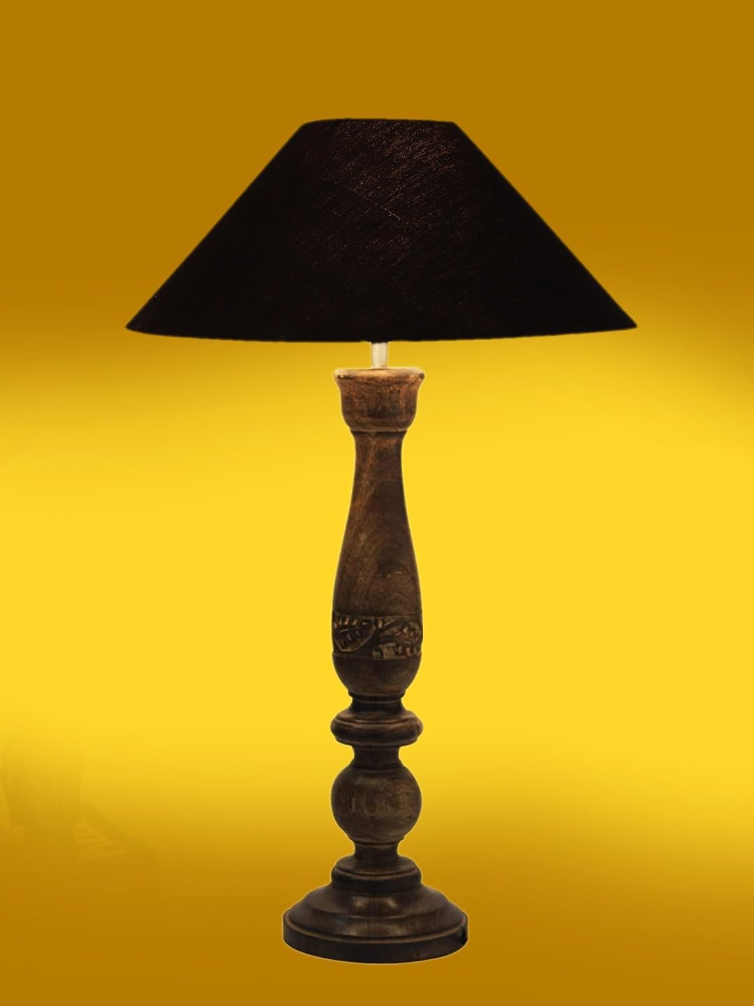 Coolie Black Cotton Shade Lamp with Wood Base for Decoration/Office/Home/Gifting/Study for Office/Home/Gifting -(13x13x21) Inches -