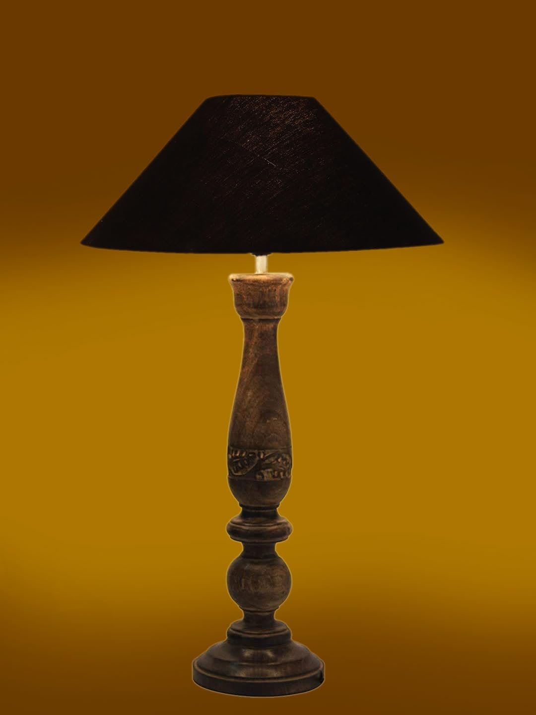 Coolie Black Cotton Shade Lamp with Wood Base for Decoration/Office/Home/Gifting/Study for Office/Home/Gifting -(13x13x21) Inches -