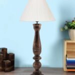 Off White Cotton Knife Pleated Shade Lamp with Wood Base for Decoration/Office/Home/Gifting/Study for Office/Home/Gifting -(12x12x22.5) Inches –