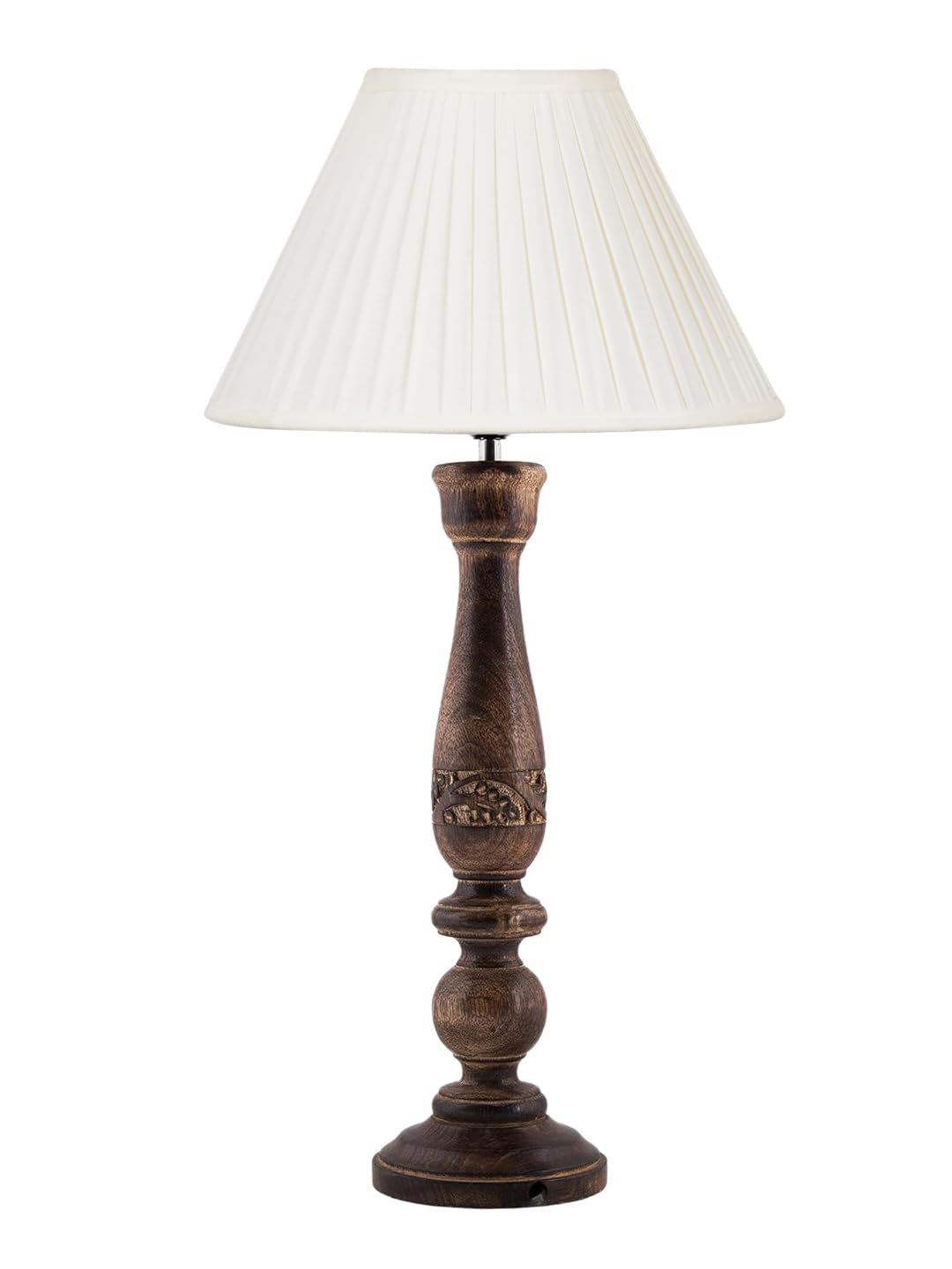 Off White Cotton Knife Pleated Shade Lamp with Wood Base for Decoration/Office/Home/Gifting/Study for Office/Home/Gifting -(12x12x22.5) Inches -
