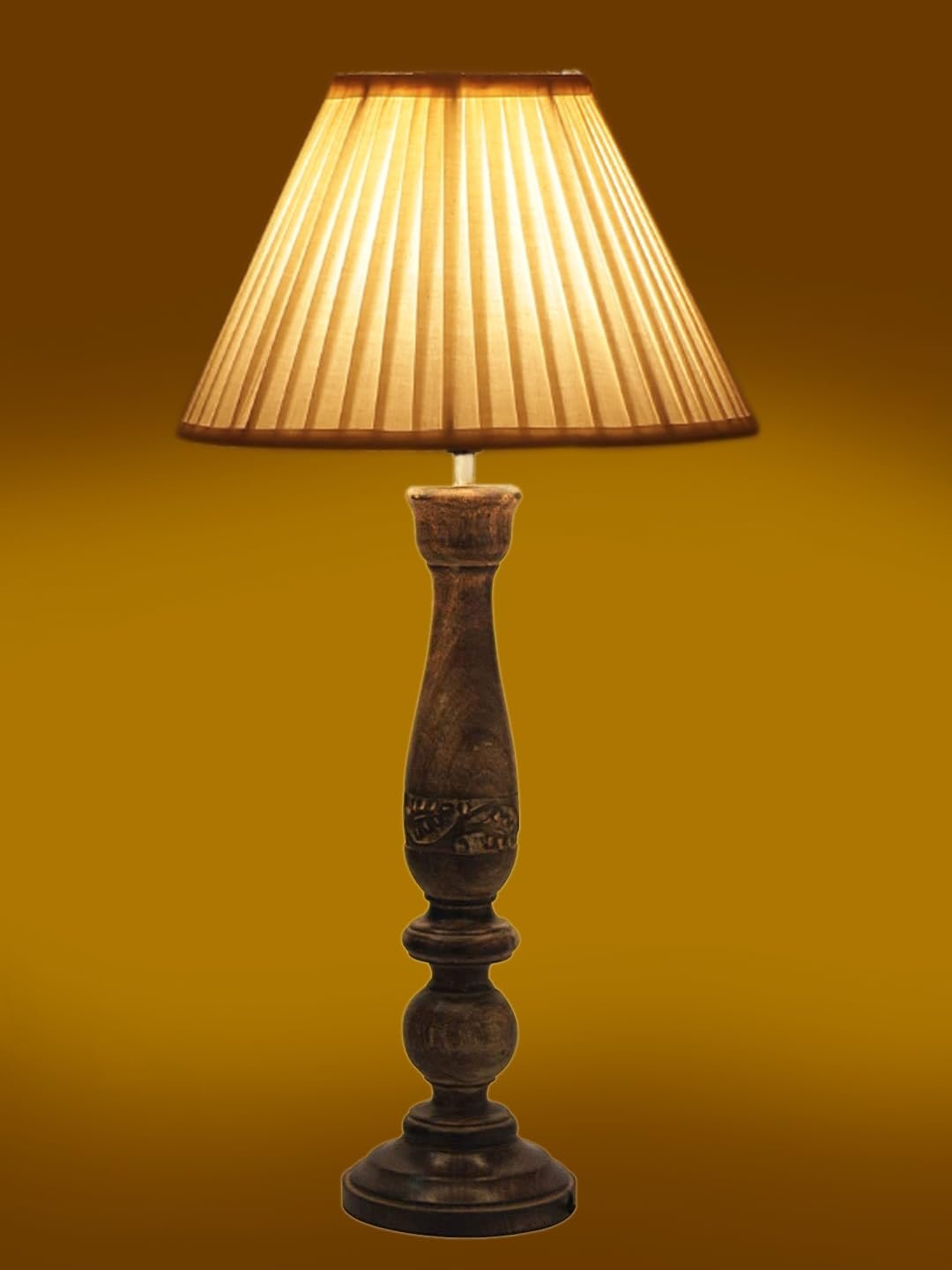 Off White Cotton Knife Pleated Shade Lamp with Wood Base for Decoration/Office/Home/Gifting/Study for Office/Home/Gifting -(12x12x22.5) Inches -