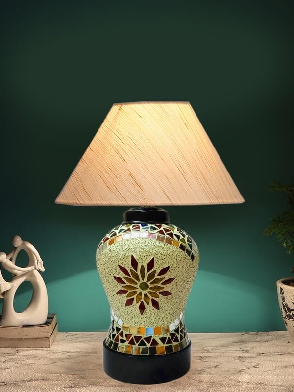 Multicolor Table Lamp | Artistic Mosaic Glass with Sturdy Wood Base | Decorative Ambient Light for Home D�cor | Perfect Blend of Modern & Traditional Style - Model DDG51