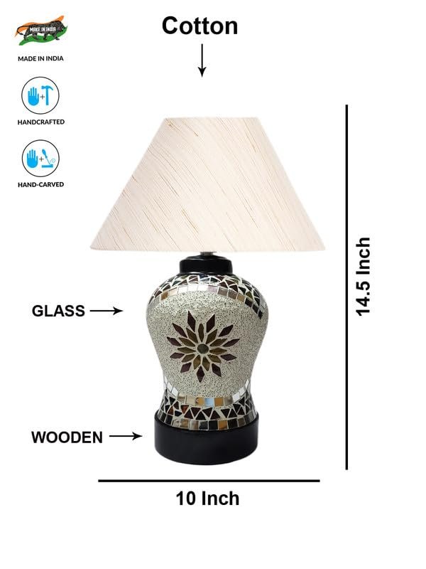 Multicolor Table Lamp | Artistic Mosaic Glass with Sturdy Wood Base | Decorative Ambient Light for Home D�cor | Perfect Blend of Modern & Traditional Style - Model DDG51