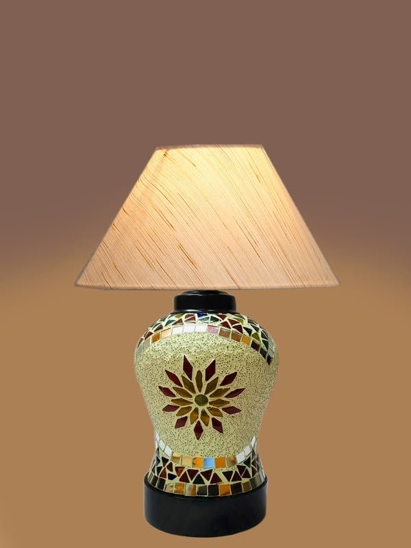 Multicolor Table Lamp | Artistic Mosaic Glass with Sturdy Wood Base | Decorative Ambient Light for Home D�cor | Perfect Blend of Modern & Traditional Style - Model DDG51