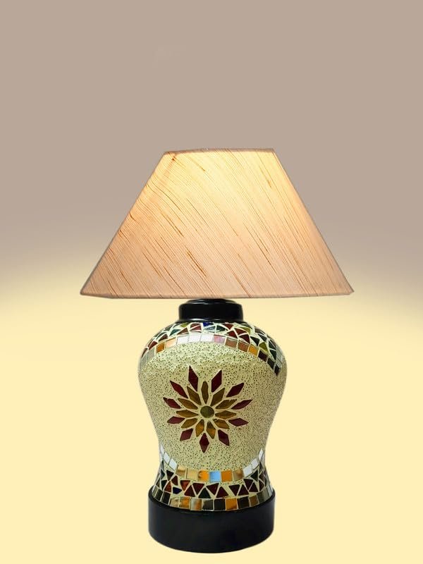 Multicolor Table Lamp | Artistic Mosaic Glass with Sturdy Wood Base | Decorative Ambient Light for Home D�cor | Perfect Blend of Modern & Traditional Style - Model DDG51