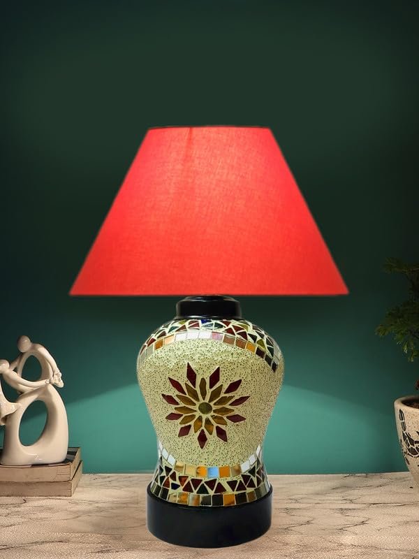 Multicolor Table Lamp | Artistic Mosaic Glass with Sturdy Wood Base | Decorative Ambient Light for Home D�cor | Perfect Blend of Modern & Traditional Style - Model DDG54