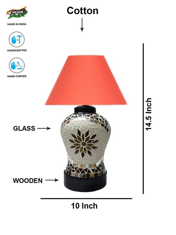 Multicolor Table Lamp | Artistic Mosaic Glass with Sturdy Wood Base | Decorative Ambient Light for Home D�cor | Perfect Blend of Modern & Traditional Style - Model DDG54