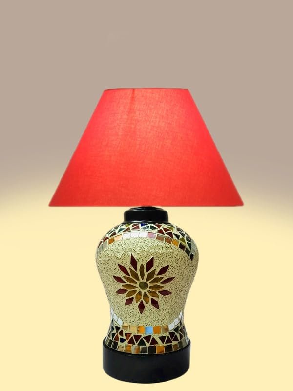 Multicolor Table Lamp | Artistic Mosaic Glass with Sturdy Wood Base | Decorative Ambient Light for Home D�cor | Perfect Blend of Modern & Traditional Style - Model DDG54