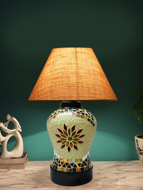 Multicolor Table Lamp | Artistic Mosaic Glass with Sturdy Wood Base | Decorative Ambient Light for Home D�cor | Perfect Blend of Modern & Traditional Style - Model DDG58