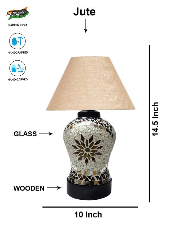 Multicolor Table Lamp | Artistic Mosaic Glass with Sturdy Wood Base | Decorative Ambient Light for Home D�cor | Perfect Blend of Modern & Traditional Style - Model DDG58