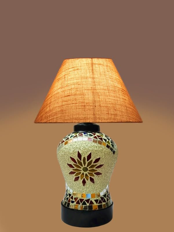 Multicolor Table Lamp | Artistic Mosaic Glass with Sturdy Wood Base | Decorative Ambient Light for Home D�cor | Perfect Blend of Modern & Traditional Style - Model DDG58