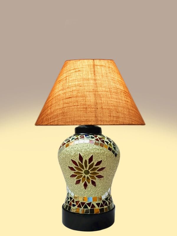 Multicolor Table Lamp | Artistic Mosaic Glass with Sturdy Wood Base | Decorative Ambient Light for Home D�cor | Perfect Blend of Modern & Traditional Style - Model DDG58