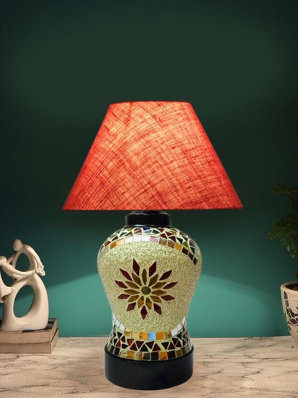 Multicolor Table Lamp | Artistic Mosaic Glass with Sturdy Wood Base | Decorative Ambient Light for Home D�cor | Perfect Blend of Modern & Traditional Style - Model DDG59