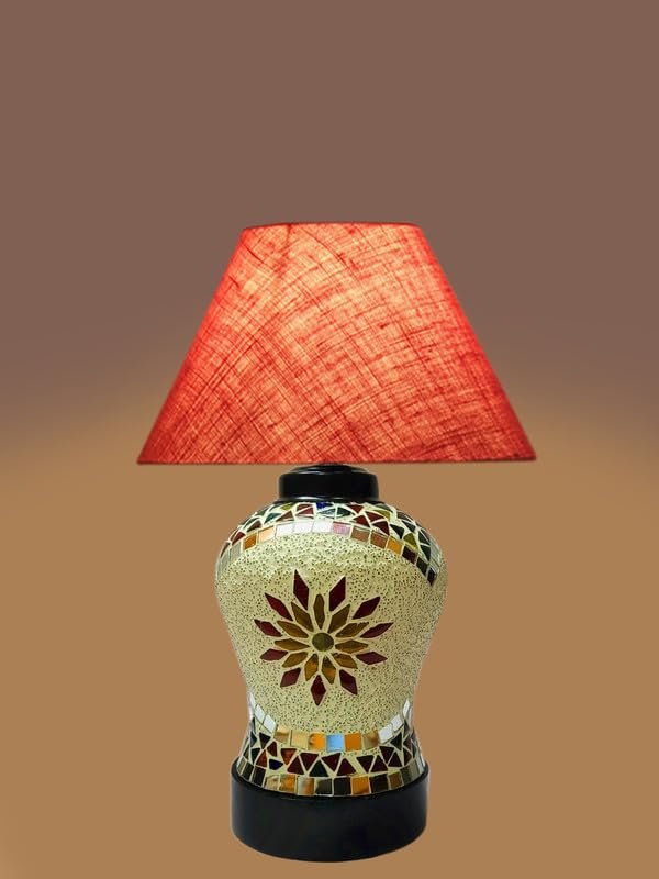 Multicolor Table Lamp | Artistic Mosaic Glass with Sturdy Wood Base | Decorative Ambient Light for Home D�cor | Perfect Blend of Modern & Traditional Style - Model DDG59