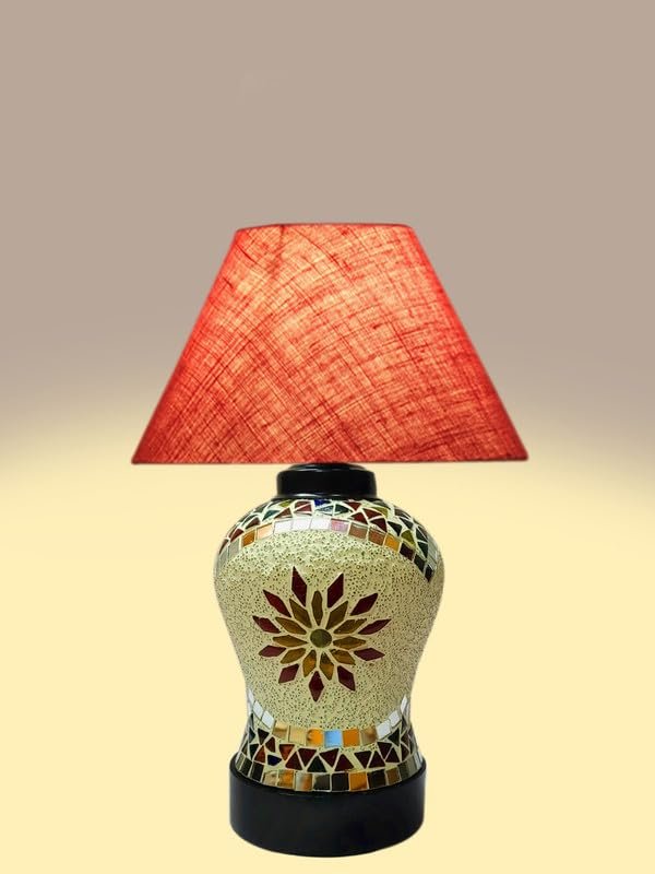 Multicolor Table Lamp | Artistic Mosaic Glass with Sturdy Wood Base | Decorative Ambient Light for Home D�cor | Perfect Blend of Modern & Traditional Style - Model DDG59