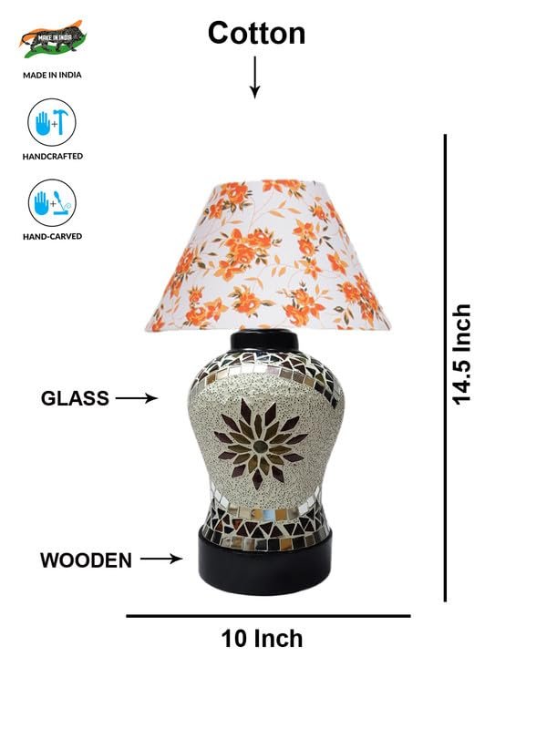 Multicolor Table Lamp | Artistic Mosaic Glass with Sturdy Wood Base | Decorative Ambient Light for Home D�cor | Perfect Blend of Modern & Traditional Style - Model DDG63