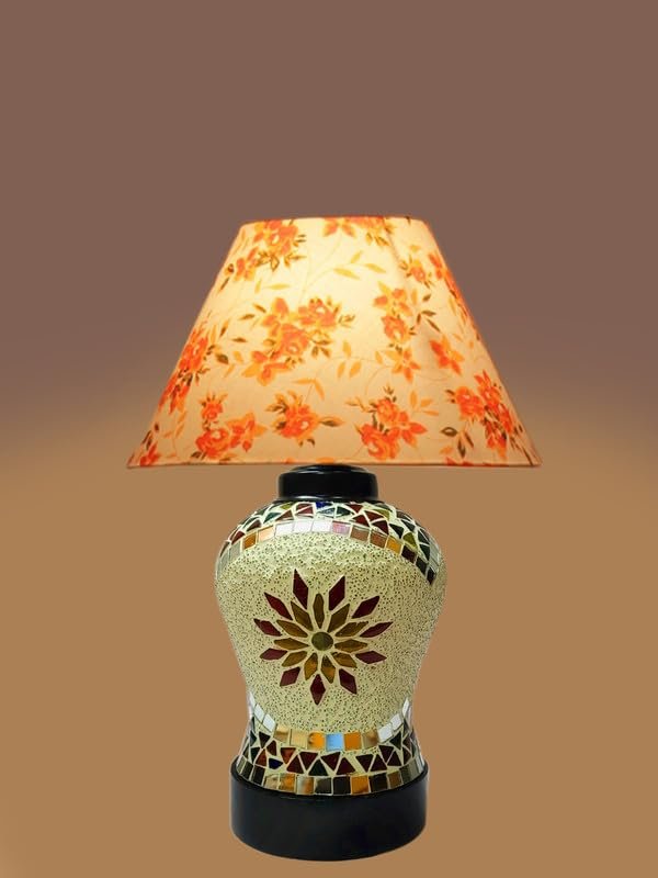 Multicolor Table Lamp | Artistic Mosaic Glass with Sturdy Wood Base | Decorative Ambient Light for Home D�cor | Perfect Blend of Modern & Traditional Style - Model DDG63