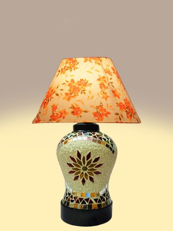 Multicolor Table Lamp | Artistic Mosaic Glass with Sturdy Wood Base | Decorative Ambient Light for Home D�cor | Perfect Blend of Modern & Traditional Style - Model DDG63