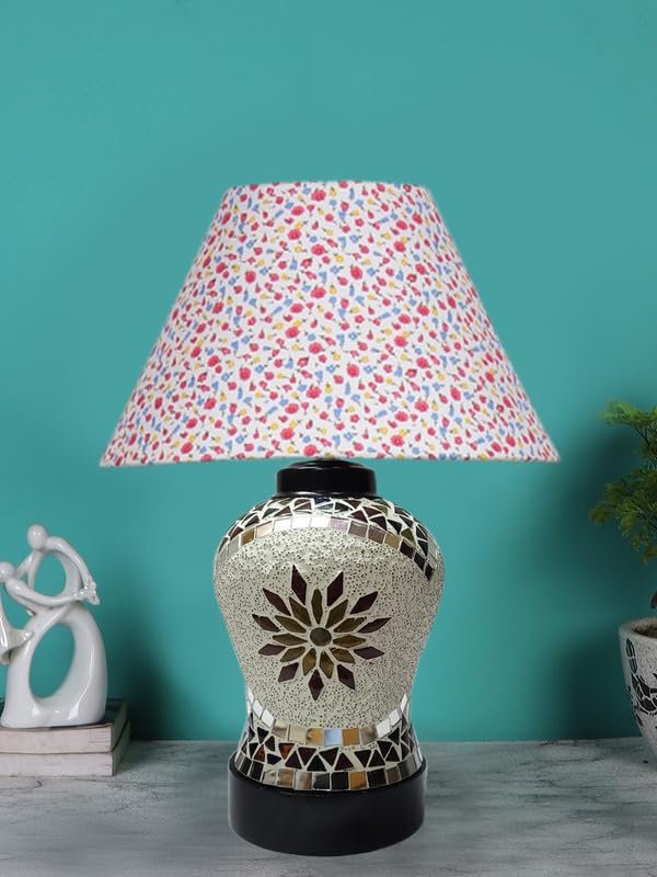 Multicolor Table Lamp | Artistic Mosaic Glass with Sturdy Wood Base | Decorative Ambient Light for Home D�cor | Perfect Blend of Modern & Traditional Style - Model DDG64