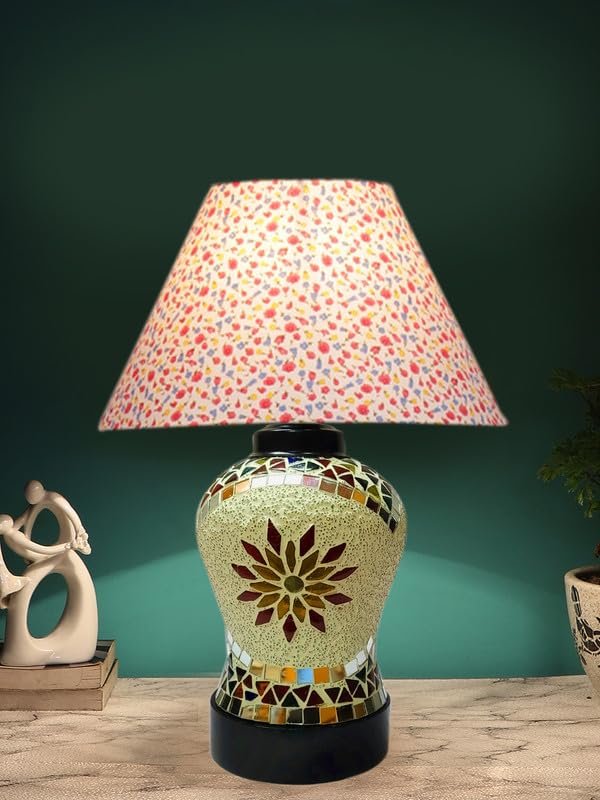 Multicolor Table Lamp | Artistic Mosaic Glass with Sturdy Wood Base | Decorative Ambient Light for Home D�cor | Perfect Blend of Modern & Traditional Style - Model DDG64