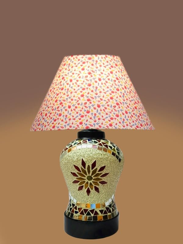 Multicolor Table Lamp | Artistic Mosaic Glass with Sturdy Wood Base | Decorative Ambient Light for Home D�cor | Perfect Blend of Modern & Traditional Style - Model DDG64