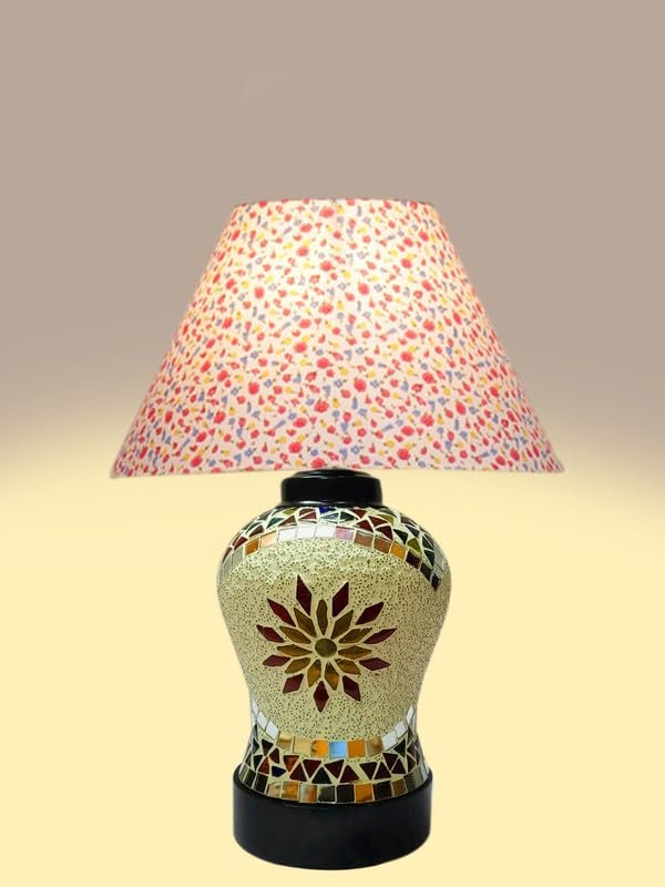 Multicolor Table Lamp | Artistic Mosaic Glass with Sturdy Wood Base | Decorative Ambient Light for Home D�cor | Perfect Blend of Modern & Traditional Style - Model DDG64