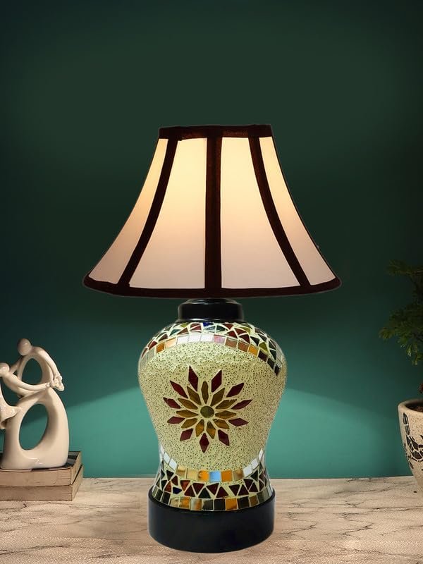 Multicolor Table Lamp | Artistic Mosaic Glass with Sturdy Wood Base | Decorative Ambient Light for Home D�cor | Perfect Blend of Modern & Traditional Style - Model DDG67