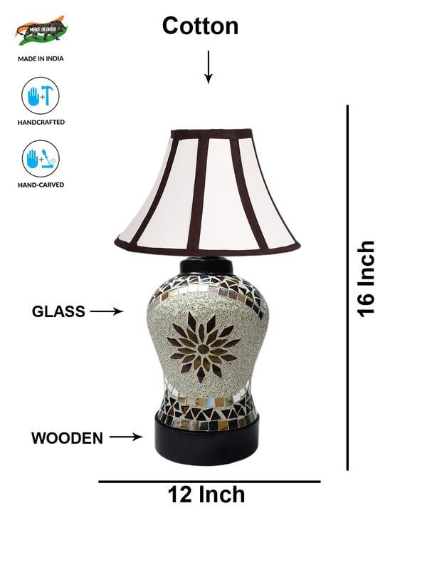 Multicolor Table Lamp | Artistic Mosaic Glass with Sturdy Wood Base | Decorative Ambient Light for Home D�cor | Perfect Blend of Modern & Traditional Style - Model DDG67