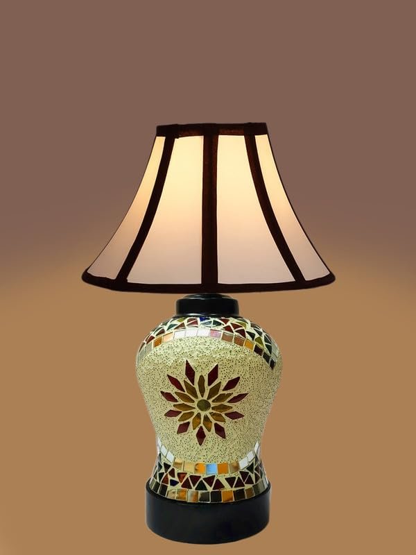Multicolor Table Lamp | Artistic Mosaic Glass with Sturdy Wood Base | Decorative Ambient Light for Home D�cor | Perfect Blend of Modern & Traditional Style - Model DDG67