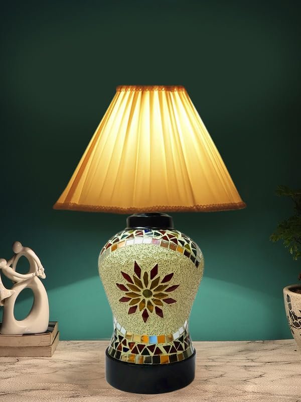 Multicolor Table Lamp | Artistic Mosaic Glass with Sturdy Wood Base | Decorative Ambient Light for Home D�cor | Perfect Blend of Modern & Traditional Style - Model DDG70