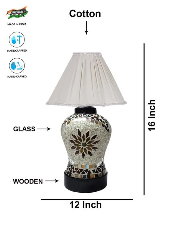 Multicolor Table Lamp | Artistic Mosaic Glass with Sturdy Wood Base | Decorative Ambient Light for Home D�cor | Perfect Blend of Modern & Traditional Style - Model DDG70