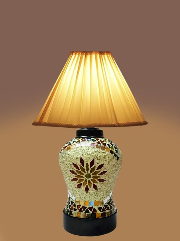 Multicolor Table Lamp | Artistic Mosaic Glass with Sturdy Wood Base | Decorative Ambient Light for Home D�cor | Perfect Blend of Modern & Traditional Style - Model DDG70
