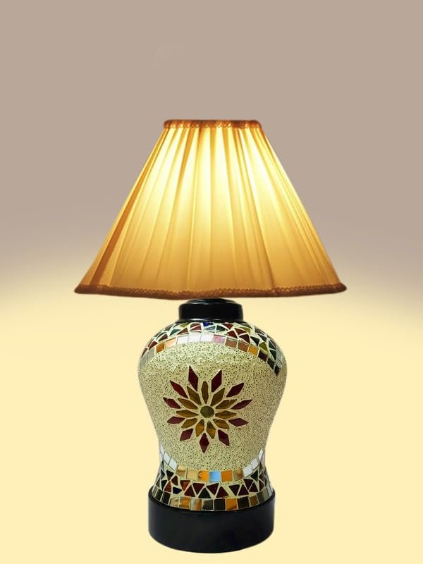 Multicolor Table Lamp | Artistic Mosaic Glass with Sturdy Wood Base | Decorative Ambient Light for Home D�cor | Perfect Blend of Modern & Traditional Style - Model DDG70