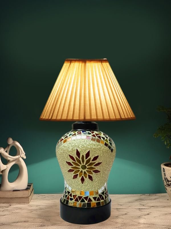 Multicolor Table Lamp | Artistic Mosaic Glass with Sturdy Wood Base | Decorative Ambient Light for Home D�cor | Perfect Blend of Modern & Traditional Style - Model DDG71