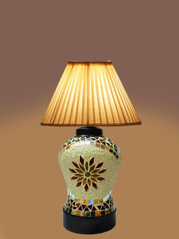 Multicolor Table Lamp | Artistic Mosaic Glass with Sturdy Wood Base | Decorative Ambient Light for Home D�cor | Perfect Blend of Modern & Traditional Style - Model DDG71