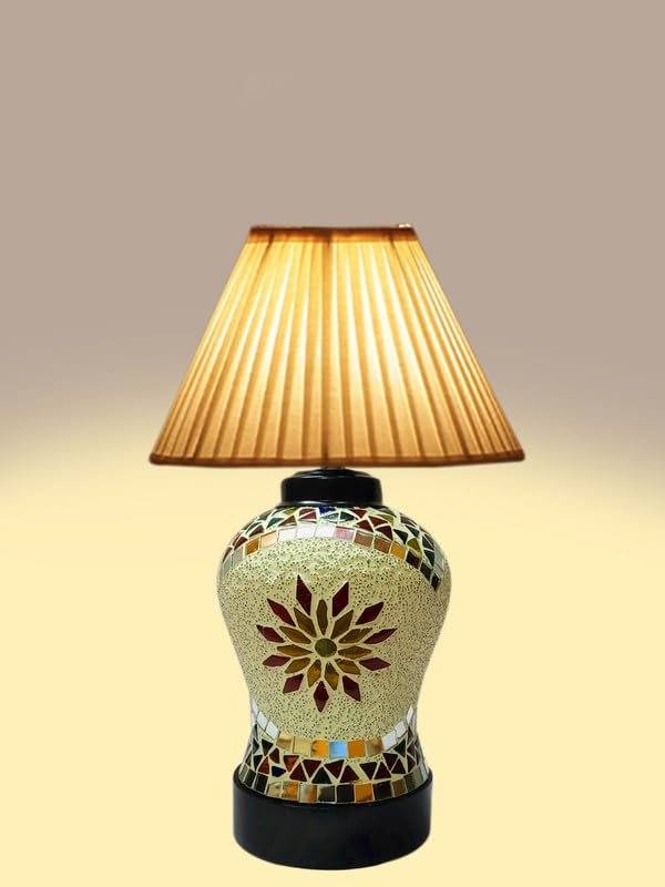 Multicolor Table Lamp | Artistic Mosaic Glass with Sturdy Wood Base | Decorative Ambient Light for Home D�cor | Perfect Blend of Modern & Traditional Style - Model DDG71