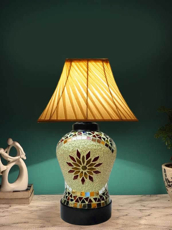 Multicolor Table Lamp | Artistic Mosaic Glass with Sturdy Wood Base | Decorative Ambient Light for Home D�cor | Perfect Blend of Modern & Traditional Style - Model DDG72