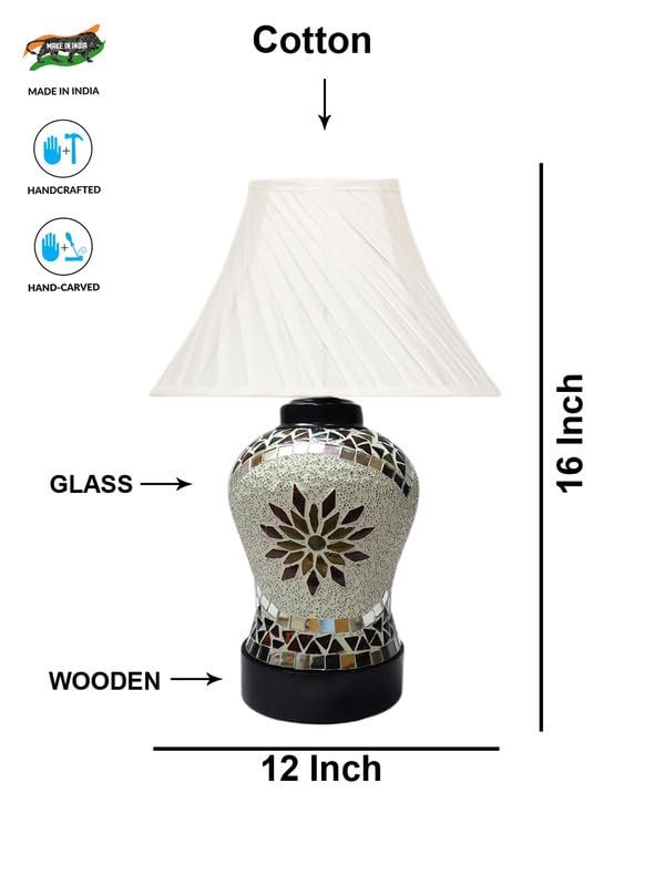Multicolor Table Lamp | Artistic Mosaic Glass with Sturdy Wood Base | Decorative Ambient Light for Home D�cor | Perfect Blend of Modern & Traditional Style - Model DDG72