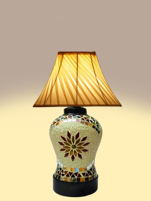 Multicolor Table Lamp | Artistic Mosaic Glass with Sturdy Wood Base | Decorative Ambient Light for Home D�cor | Perfect Blend of Modern & Traditional Style - Model DDG72