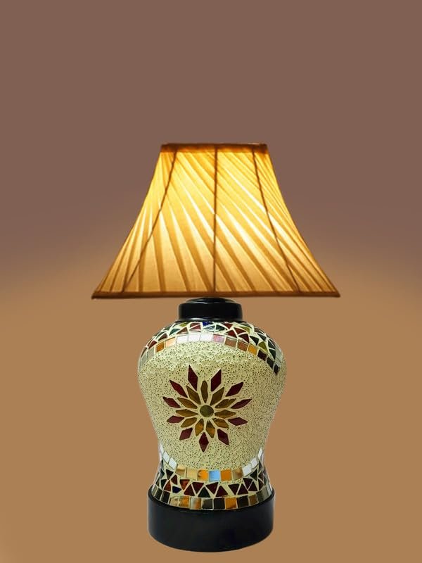 Multicolor Table Lamp | Artistic Mosaic Glass with Sturdy Wood Base | Decorative Ambient Light for Home D�cor | Perfect Blend of Modern & Traditional Style - Model DDG72