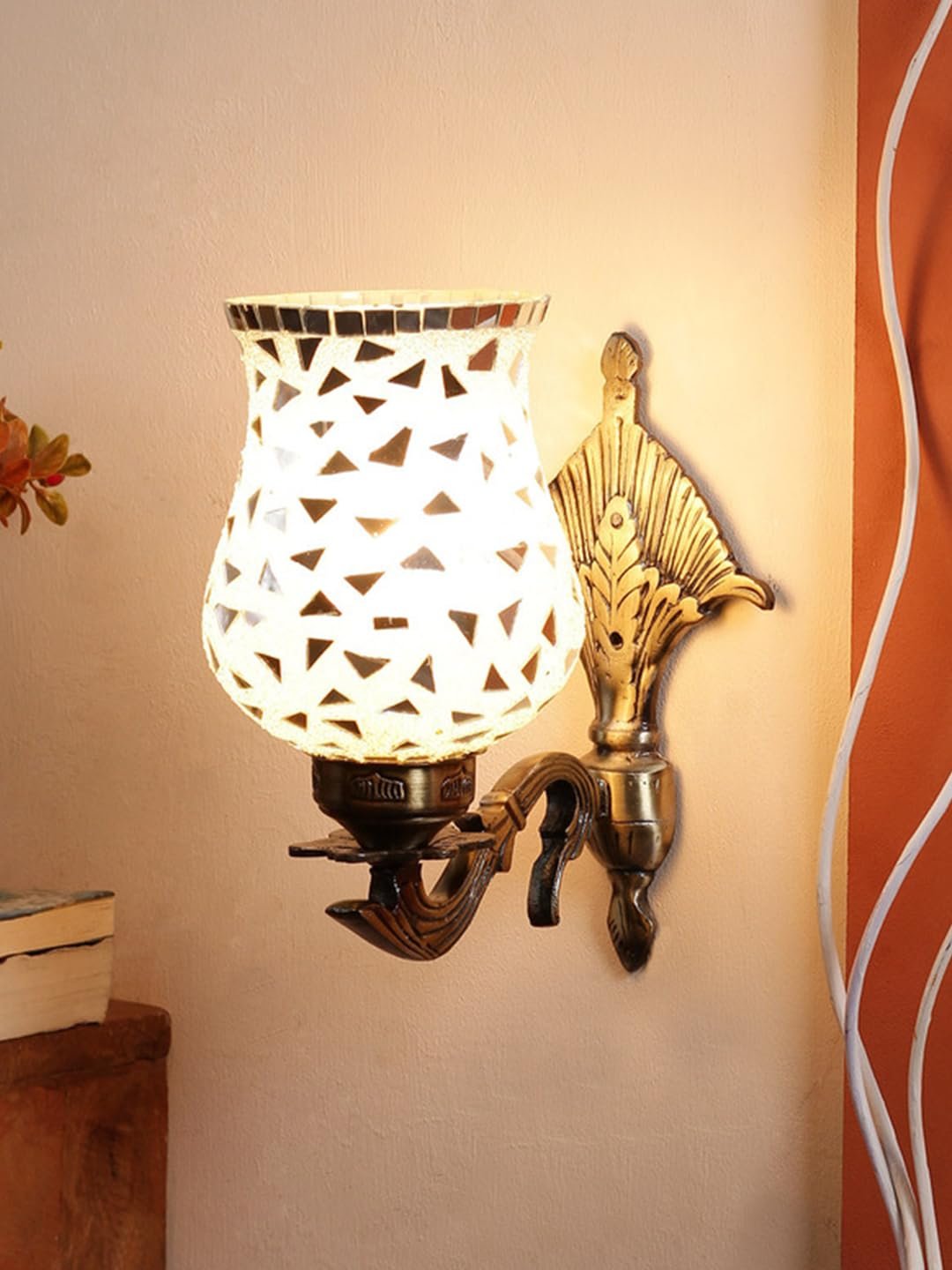 Antique Metal Wall Lamp with Multicolor Mosaic Glass -A(8.8x4.5x11)