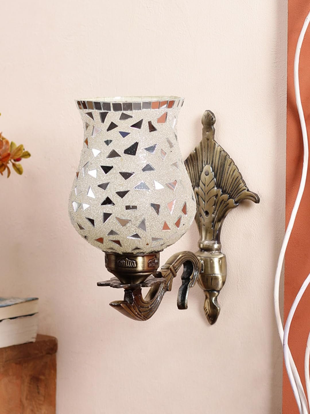 Antique Metal Wall Lamp with Multicolor Mosaic Glass -A(8.8x4.5x11)