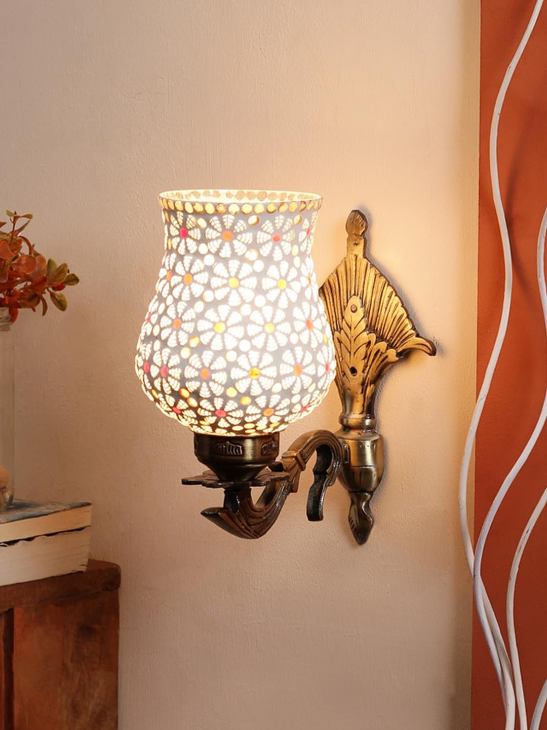 Antique Metal Wall Lamp with Multicolor Mosaic Glass -B(8.8x4.5x11)