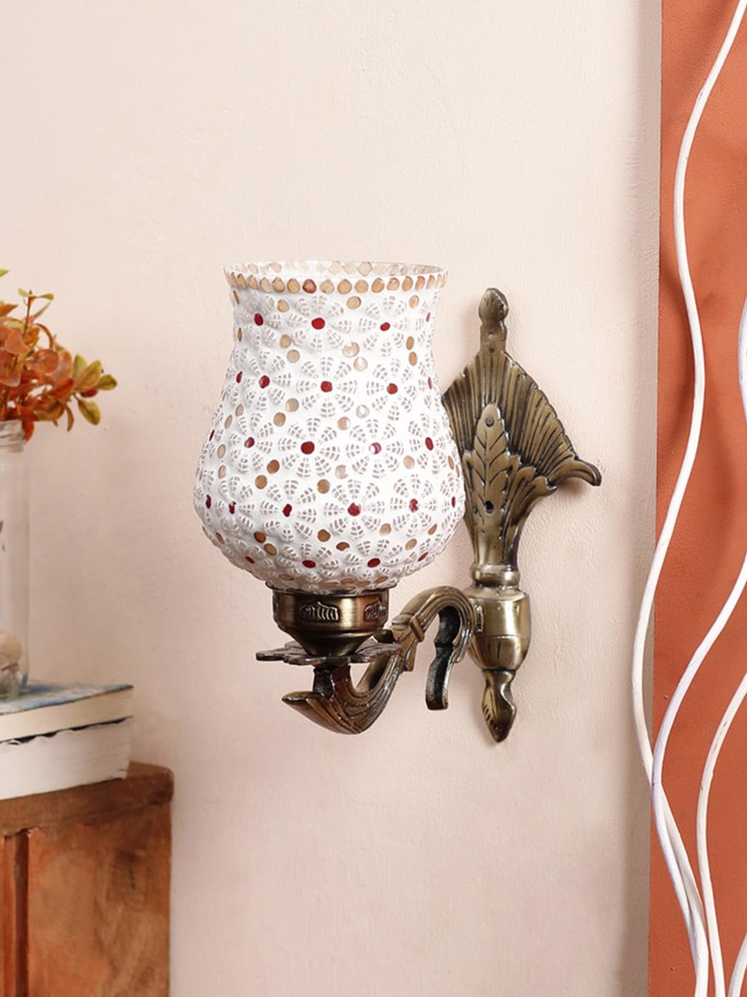 Antique Metal Wall Lamp with Multicolor Mosaic Glass -B(8.8x4.5x11)