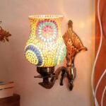 Antique Metal Wall Lamp with Mosaic Glass for Home/Office/Gifting -C (8.8×4.5×11) – Multicolor