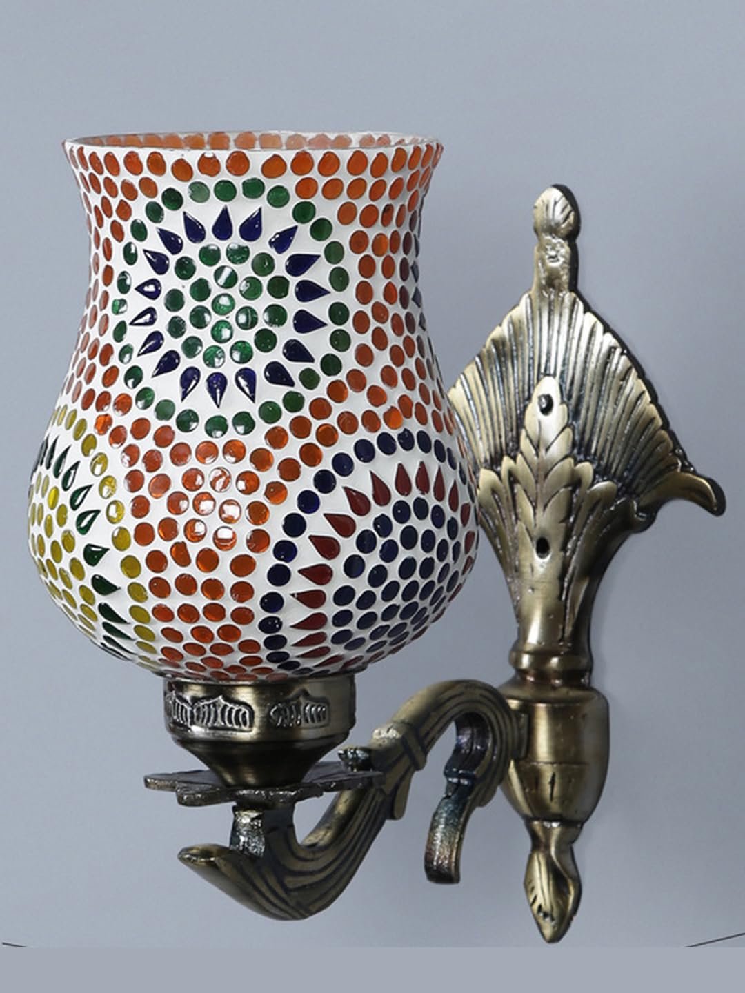 Antique Metal Wall Lamp with Mosaic Glass for Home/Office/Gifting -C (8.8x4.5x11) - Multicolor