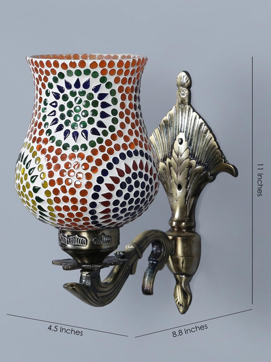 Antique Metal Wall Lamp with Mosaic Glass for Home/Office/Gifting -C (8.8x4.5x11) - Multicolor