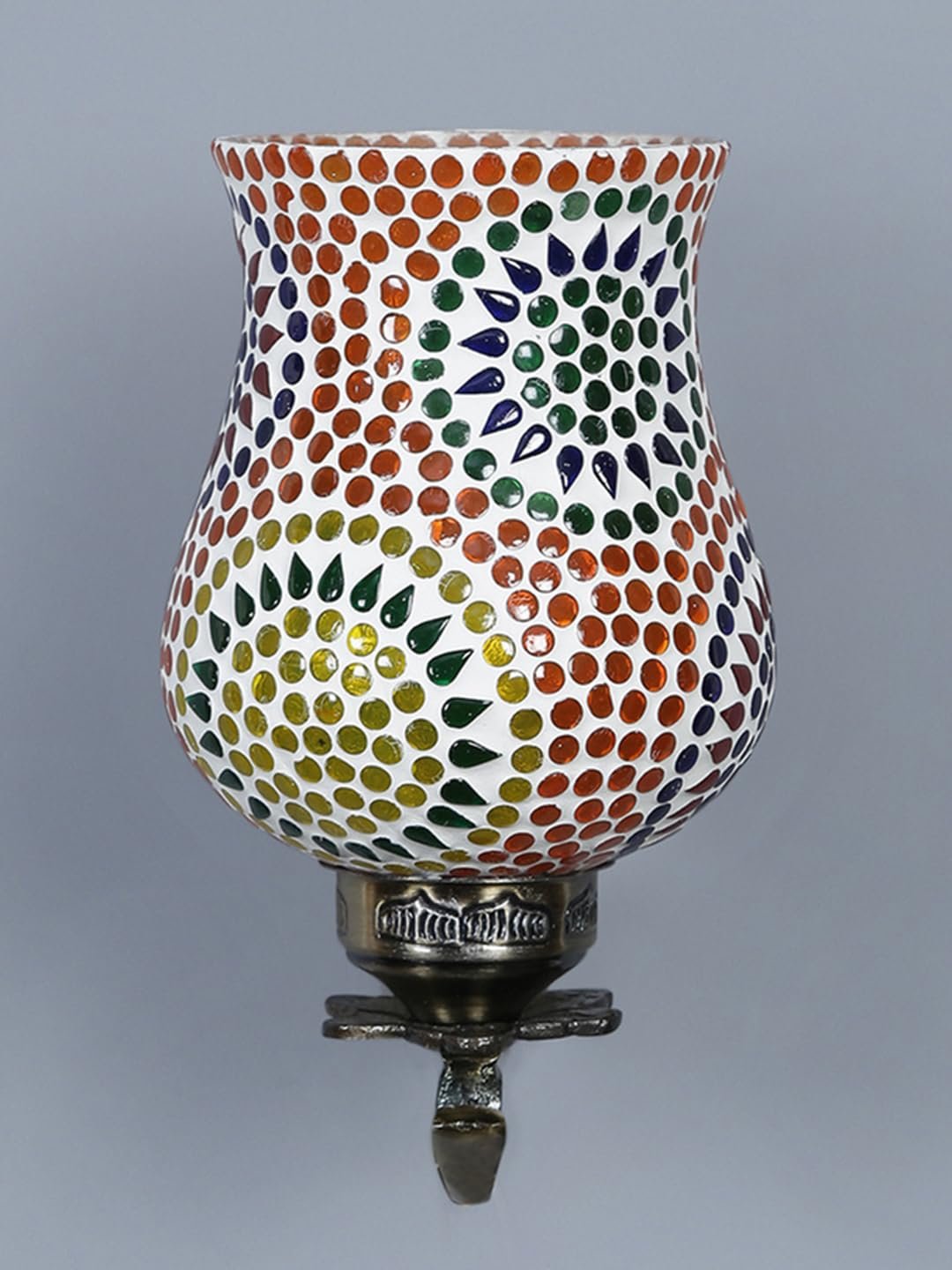 Antique Metal Wall Lamp with Mosaic Glass for Home/Office/Gifting -C (8.8x4.5x11) - Multicolor
